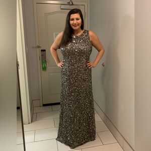 Adrianna Papell Silver Sequin Maxi Dress